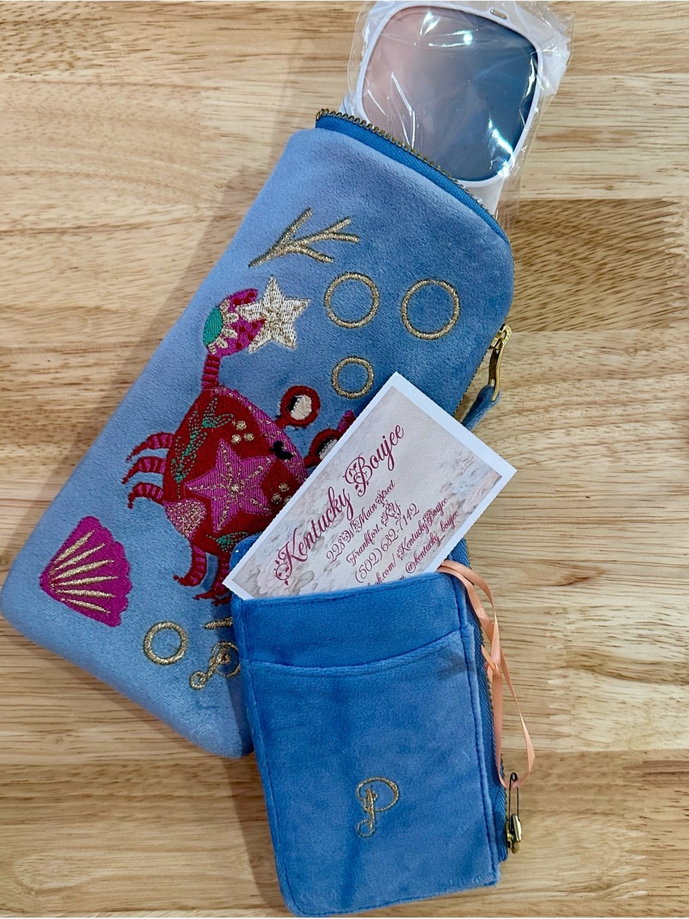 POWDER Embroidered Velvet Sunnies Crab Pouch